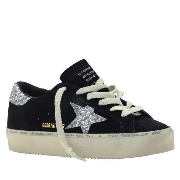 Golden Goose Hi Star Sneaker black suede silver glitter NIB Auth - Picture 2 of 7